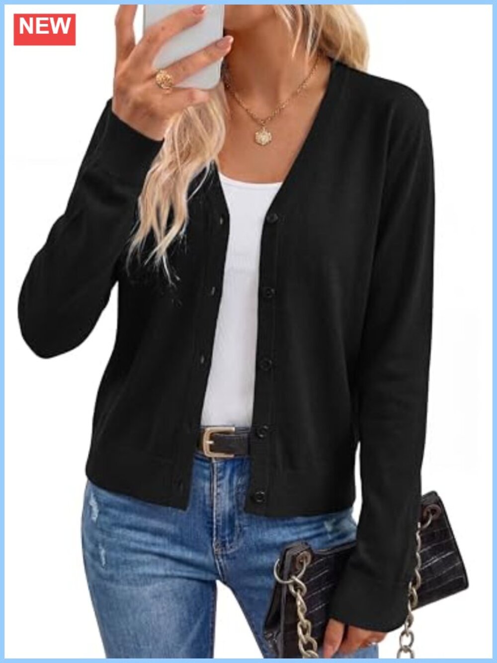 Wool Blend Cardigan Sweater Long Sleeve V-Neck Lightweight Women's Fall Knit